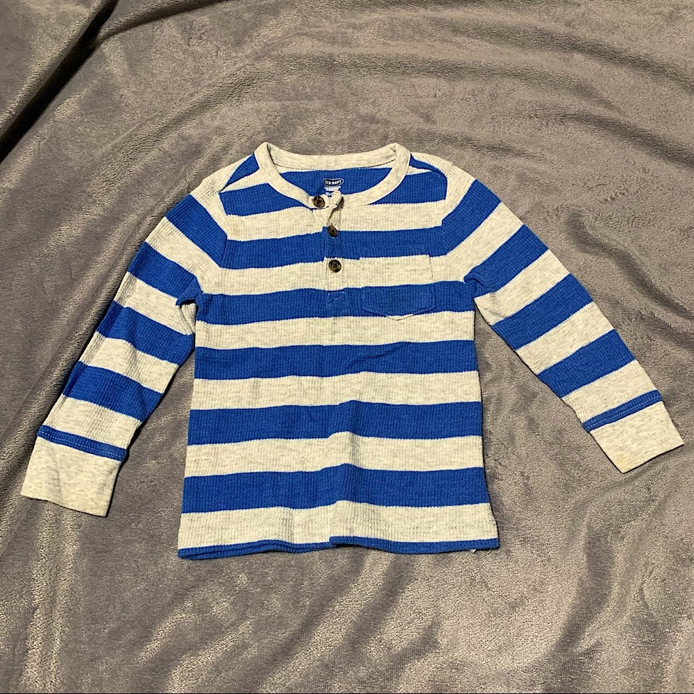 Old Navy - Toddler Long Sleeve Thermal - Blue & Gray Stripes - 12-18M